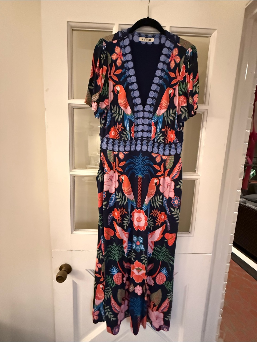 Boden Tropical Parrot Floral Maxi Dress Navy Coral US 12R